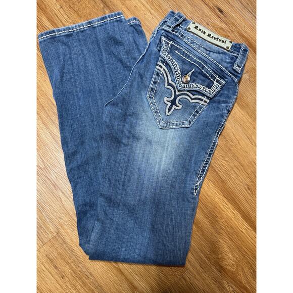 Rock Revival May Easy Boot Size 25 Embroidered Embellishment Bootcut Jeans EB - Picture 1 of 7